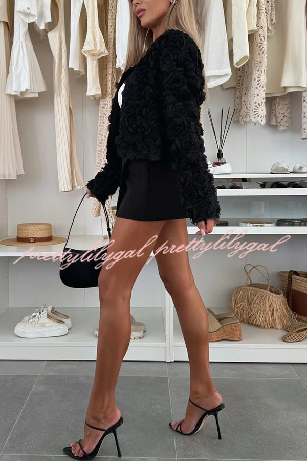 Fashionable Three-dimensional Flower Casual Long-sleeved Cropped Jacket