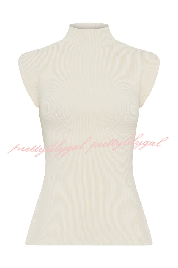 Effortless Chic Ribbed Knit High Neck Open Back Stretch Top