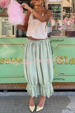Pastoral Style Elastic Waist Lace Hem Bloomer Pants