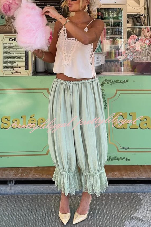 Pastoral Style Elastic Waist Lace Hem Bloomer Pants