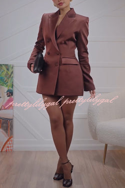 Monica Satin Double-breasted Long Sleeve Peak Lapel Blazer Mini Dress