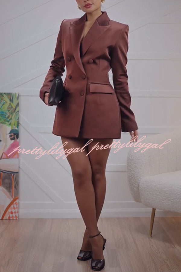 Monica Satin Double-breasted Long Sleeve Peak Lapel Blazer Mini Dress