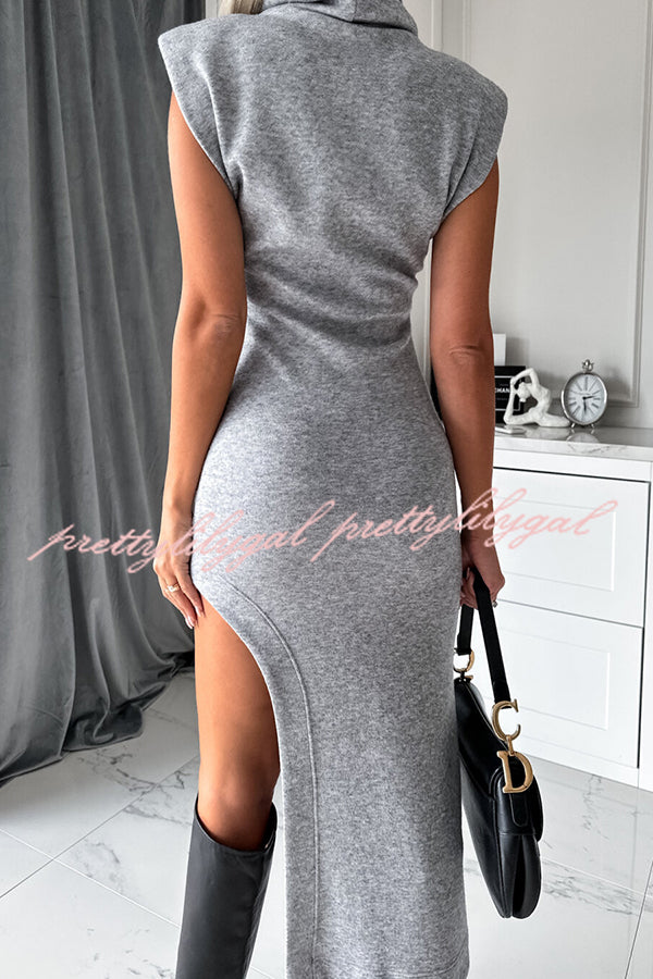 Fashion Trend High Neck Sleeveless Slit Irregular Midi Dress