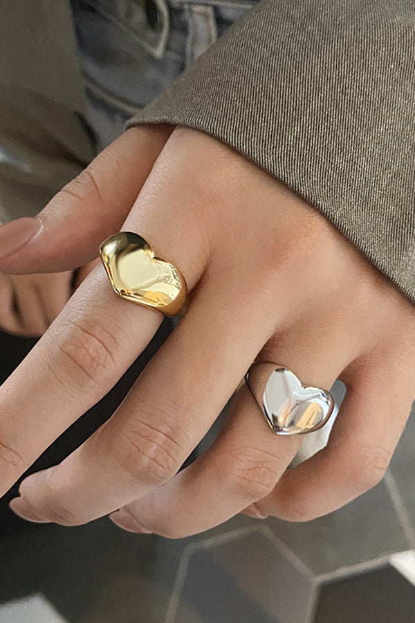 Simple Heart-shaped Metal Texture Ring