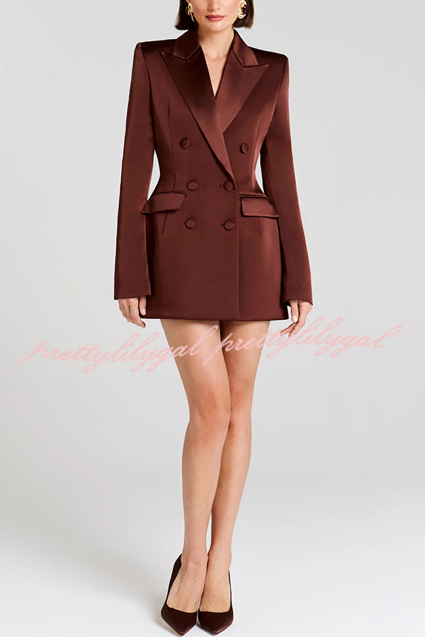 Monica Satin Double-breasted Long Sleeve Peak Lapel Blazer Mini Dress