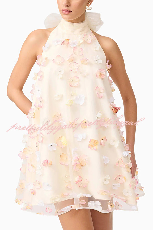 Sweet Floral Embellished Sleeveless Mini Dress