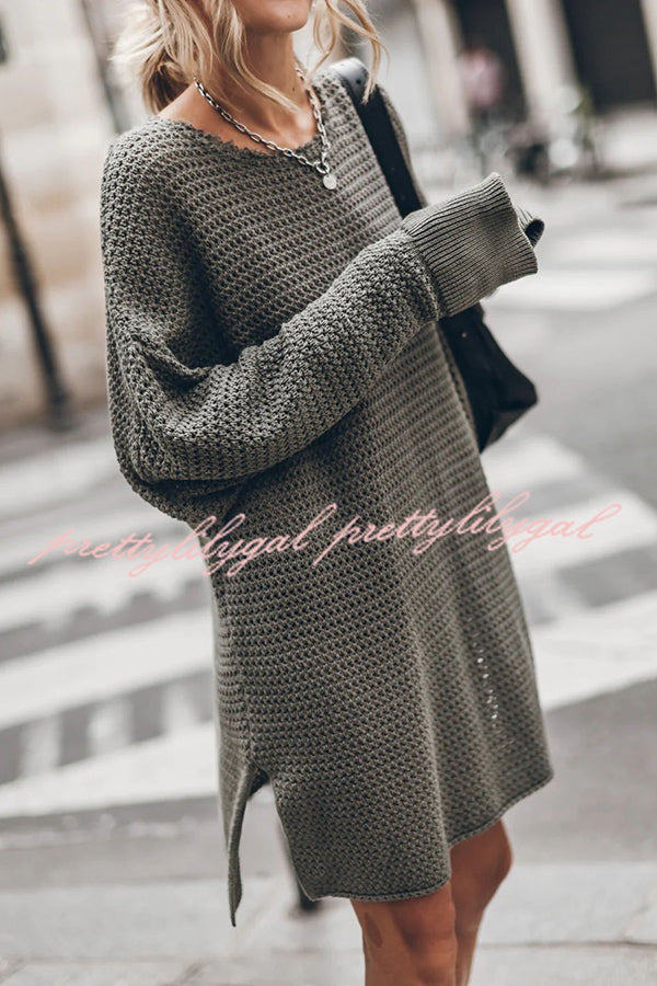 Cup of Cozy Knit Oversized Slit Side Sweater