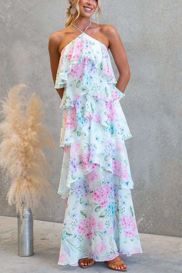 slim fit dress slacks Mint Floral Halter Neck Maxi Dress With Slit