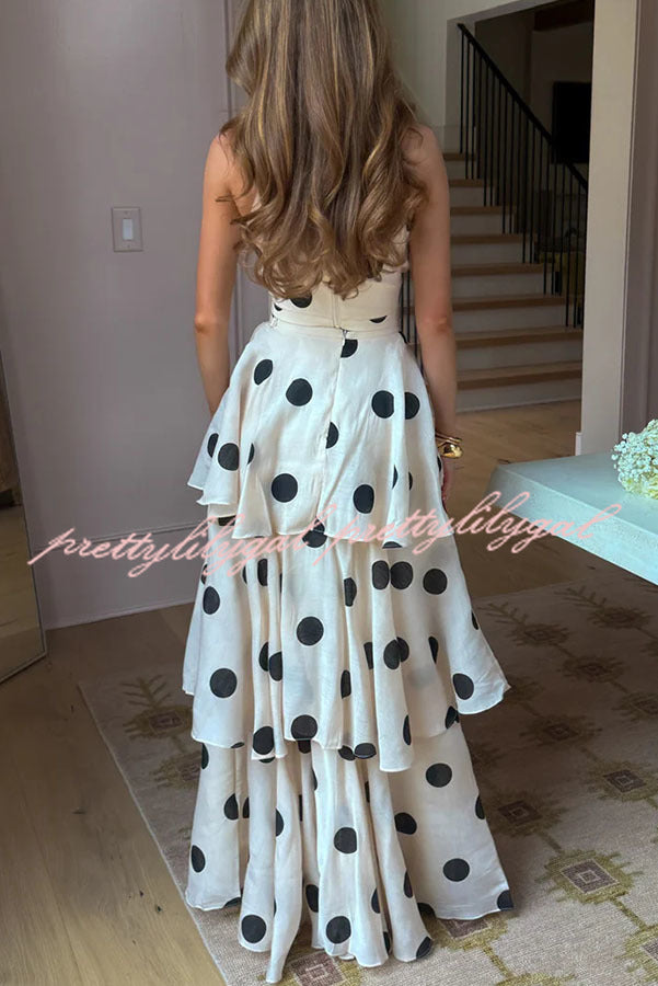 Gift To You Polka Dot Print High Neck Sleeveless Top and Layered Hem Maxi Skirt Set