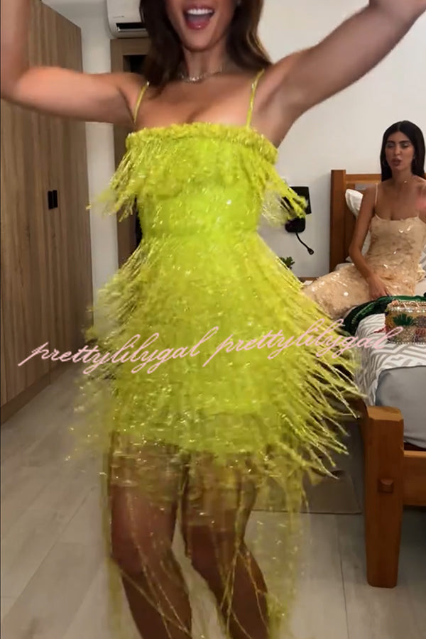 Sparkle Night Beaded Sequined Tassel Slip Midi Dress