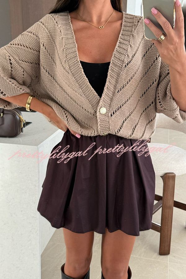 Fashion Hollow Knitted V-neck Button Loose Cardigan