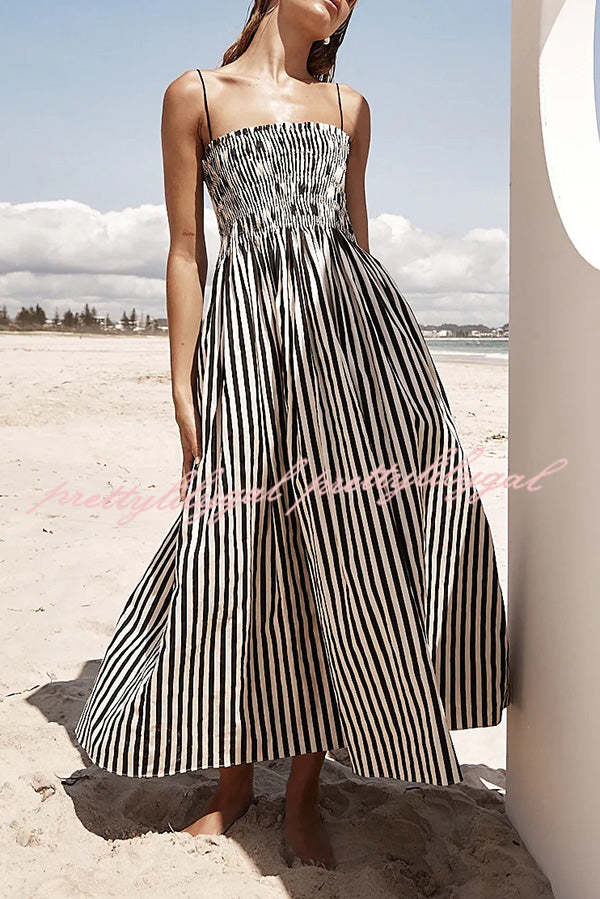 Mariela Stripe Smocked Bust Pocketed Slip Loose Maxi Dress