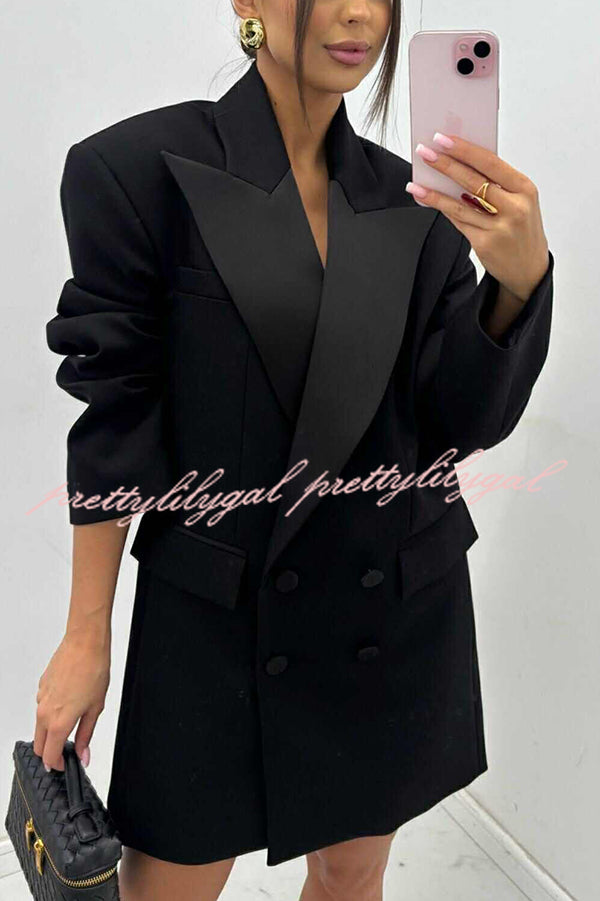Chic Style Satin Lapel Button Up Long Sleeve Oversized Blazer