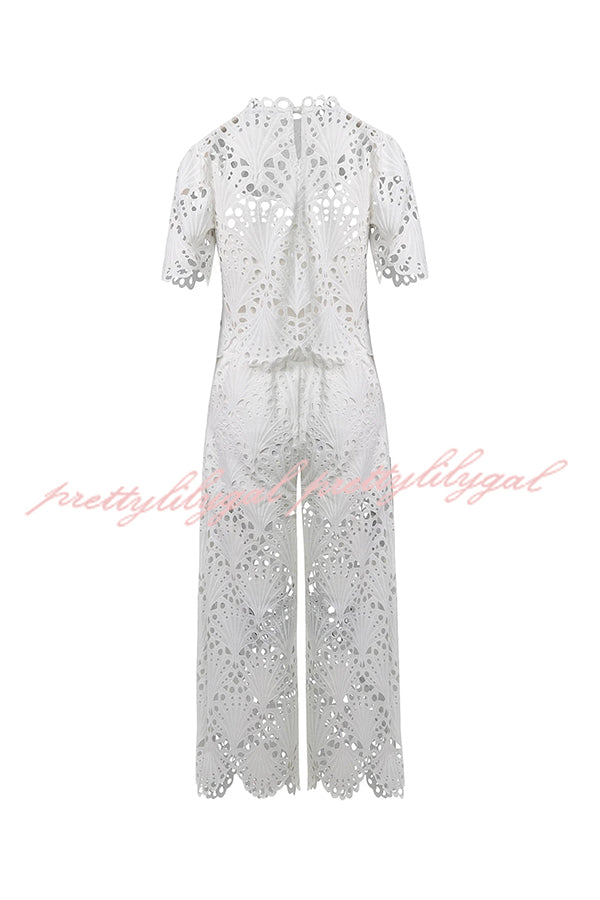 Eliose Scallop Cutout Embroidery Lace Short Sleeve Loose Top