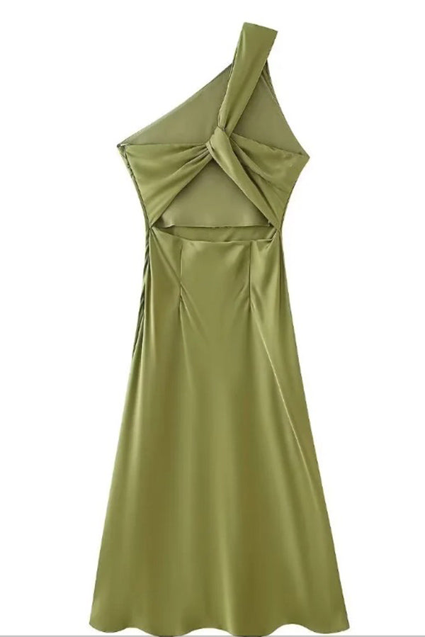 Satin Ombre One Shoulder Backless Fitted Maxi Dress