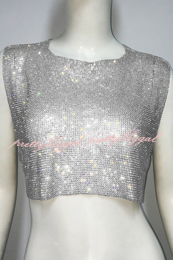Sexy Metallic Rhinestone Backless Chain Vest