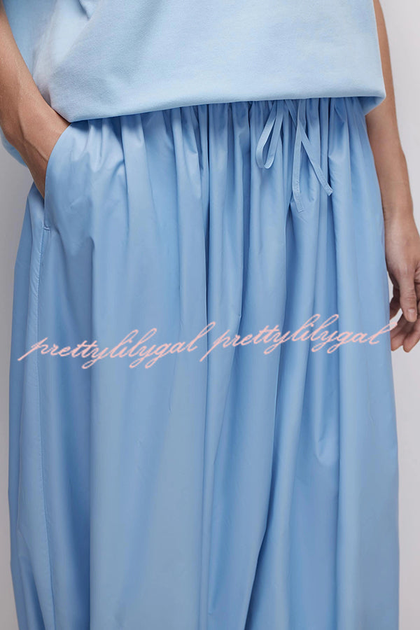 Solid Color Casual Pocket Elastic Waist Lantern Wide Leg Pants