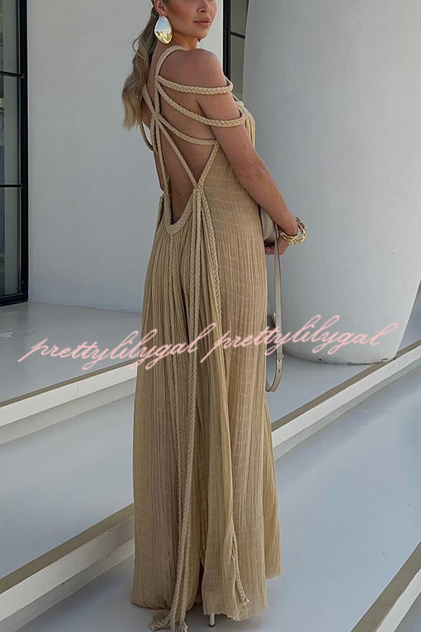 Modern and Sophisticated Linen Blend Draped Braids Cover Up Maxi Dress