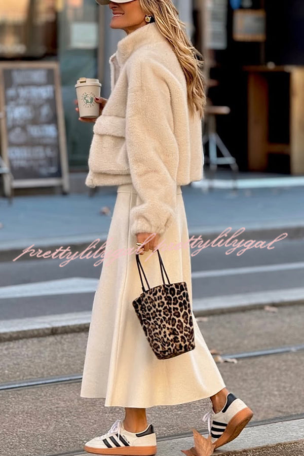 Snuggle Mode Faux Fur Zip Up Long Sleeve Pocket Teddy Jacket