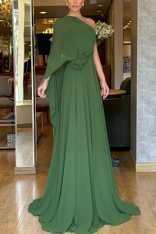slim fit dress slacks Amber Chic One Shoulder Ruched Chiffon Plus Size Bridesmaid Dresses, Emerald Green main image 1