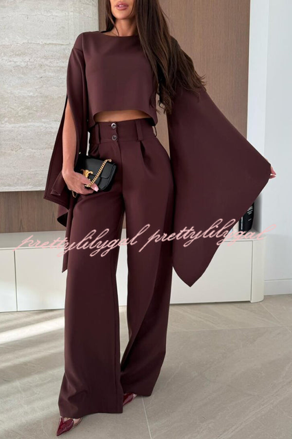City Atelier Bell Slit Sleeve Top and High Rise Pocket Wide Leg Pants Set