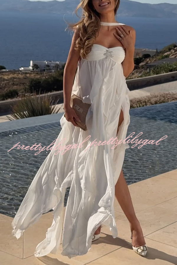 Resort Style Romantic Ruffles Open Back Stars Decorated Beach Maxi Dress