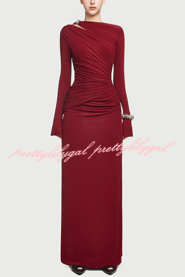 Stylish Long-sleeved Slim-fit Pleated Elegant Maxi Dress