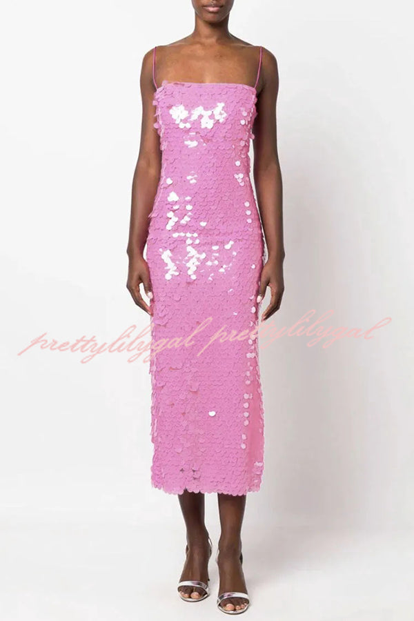 Sexy Sequined Halter-neck Backless Slim Fit Slit Midi Dress