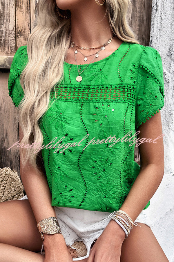 Stunning Cutout Jacquard Short Sleeve Top