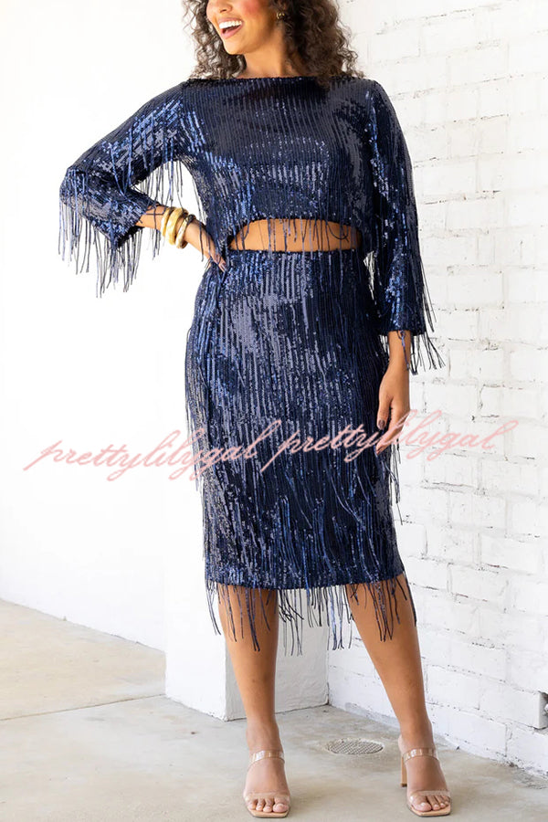 Insight Blueberry Sequin Fringe Long Sleeve Blouse