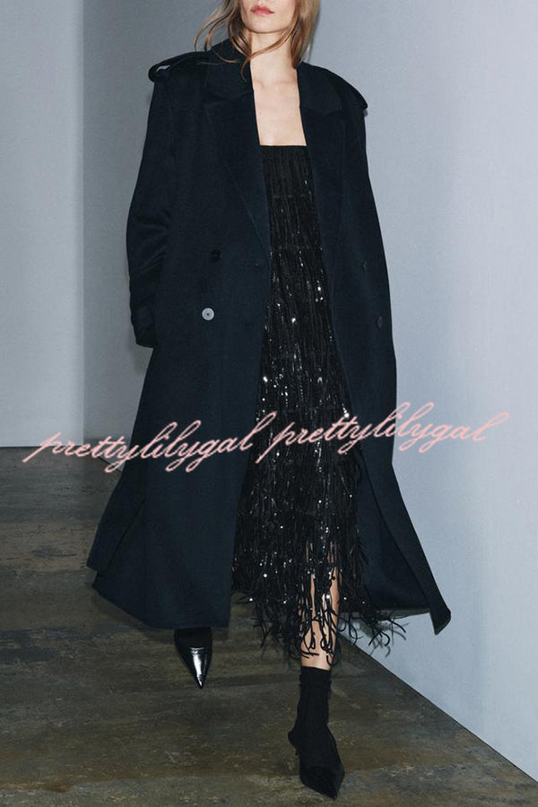 Chic Celebration Layered Sequined Tassels Slip Strapless H-line Midi Dress