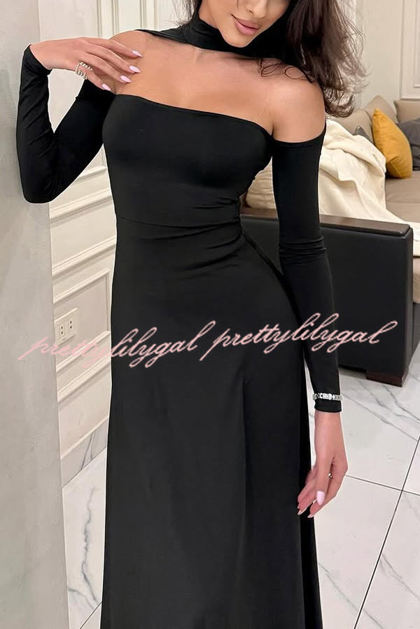 Solid Color Long Sleeve Sexy Slim Fit Full Hem Maxi Dress