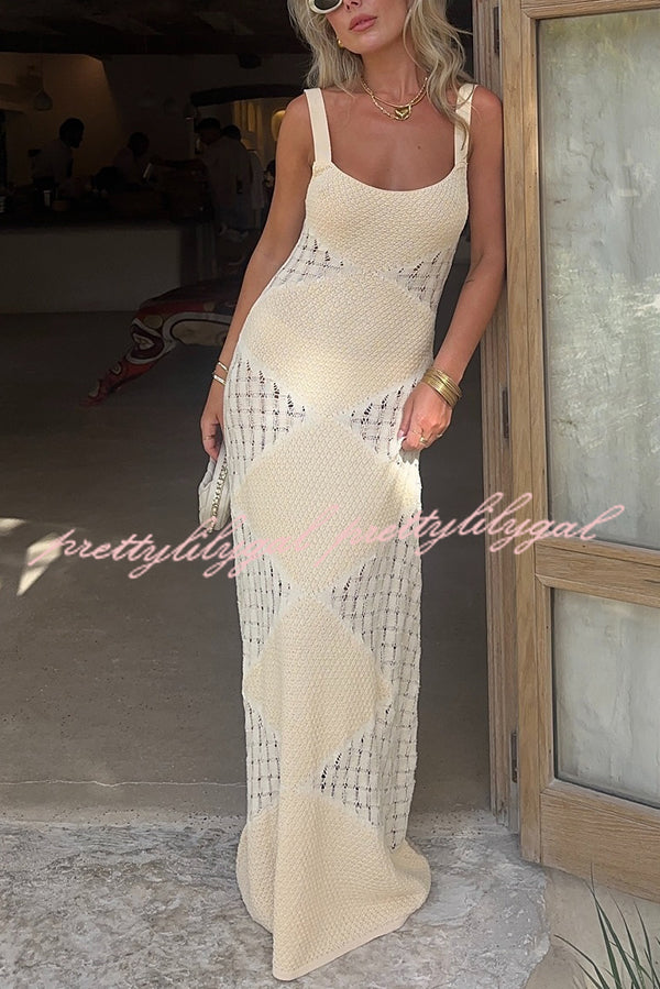 Knitted Sexy Backless Argyle Pattern Slim Fit Maxi Dress