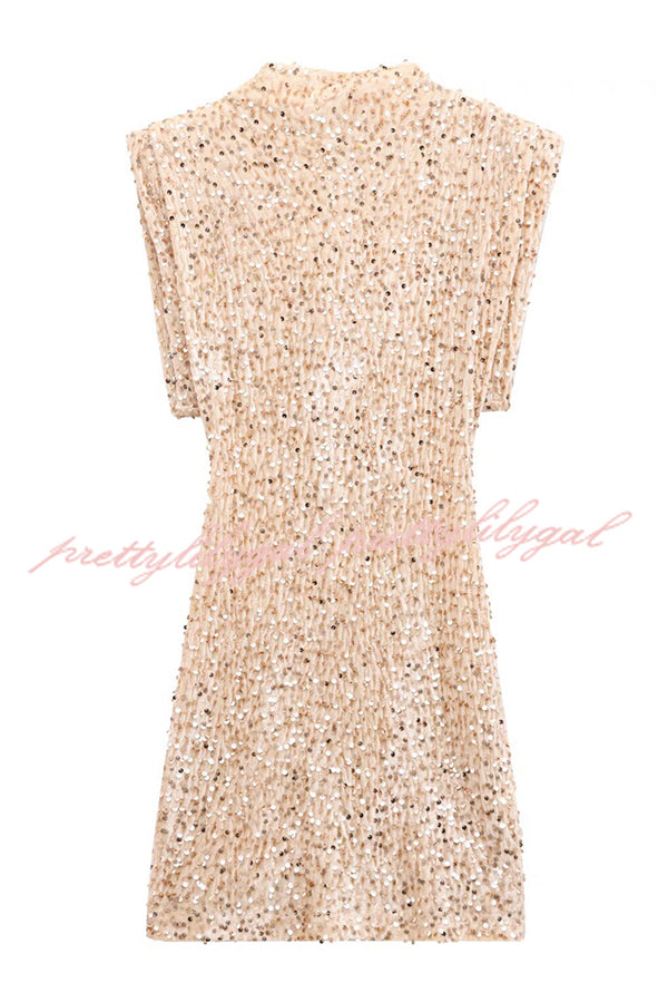 Fashionable Sequined Round Neck Sleeveless Slim-fit Mini Dress
