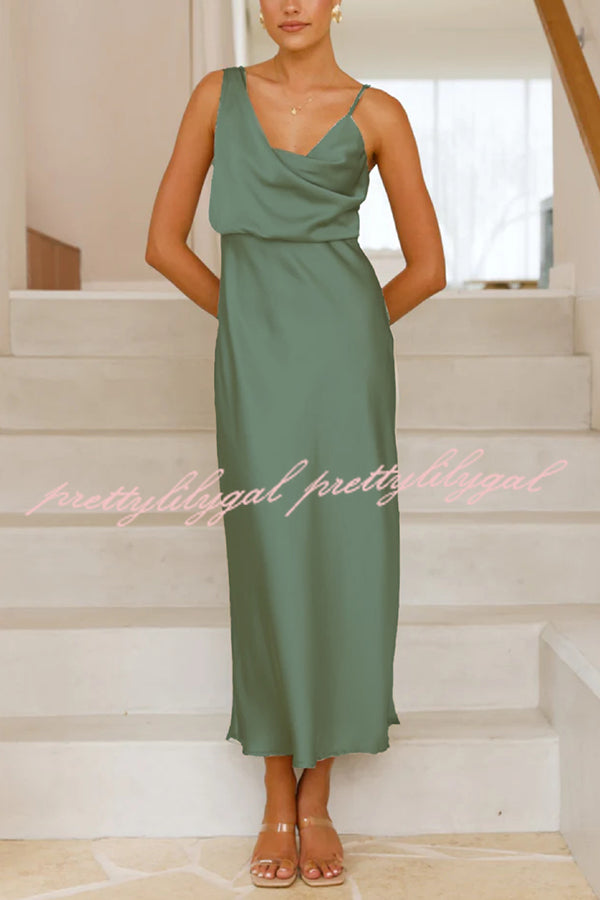 Satin Solid Color Elegant Sling Waist Open Back Maxi Dress