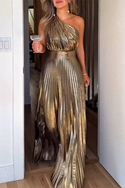 Be My Guest Metallic Fabric Pleated One Shoulder Maxi Dress prettylilygal Be My Guest Metallic Fabric Pleated One Shoulder Maxi Dress prettylilygal