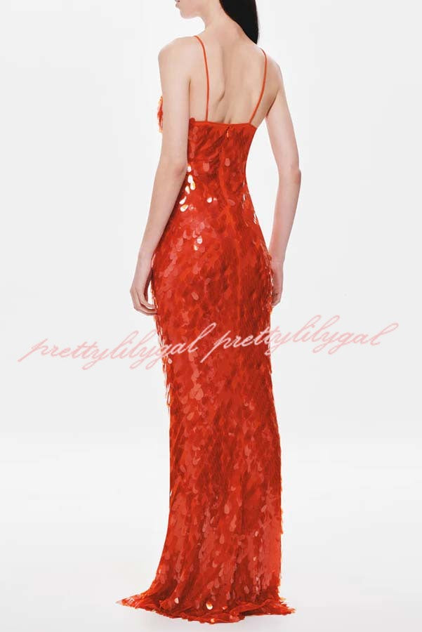 Reshape Beauty Fish Scale Sequin Cutout U-neck Slip Maxi Dress