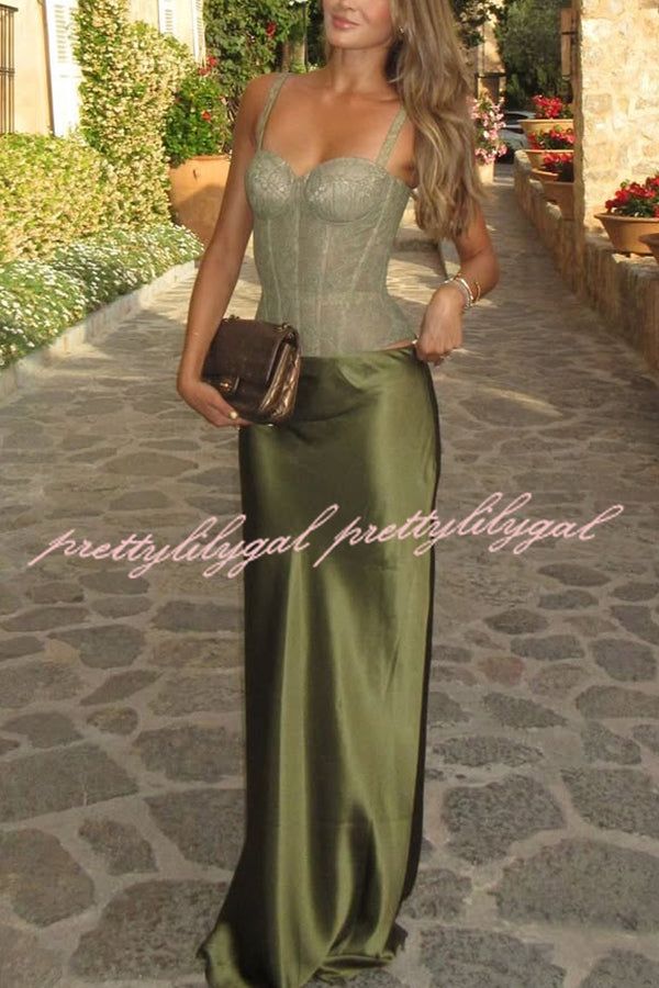 In A Fairytale Lace Corset Back Lace-up Slip Stretch Bodysuit