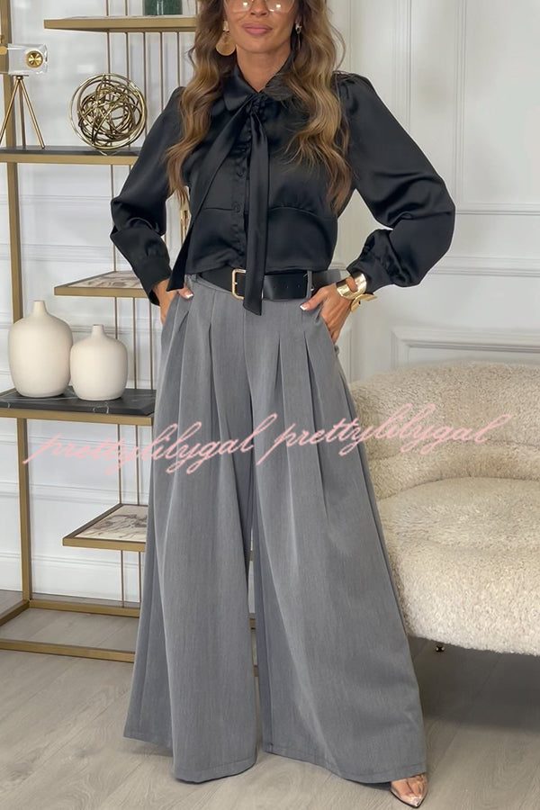 Sayla Pleated High Rise Elastic Waist Pocketed Wide Leg Pants