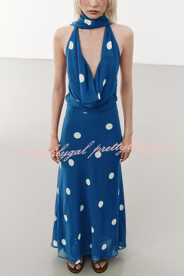 Fashion Polka Dot Print Sexy Halter Neck Backless Maxi Dress