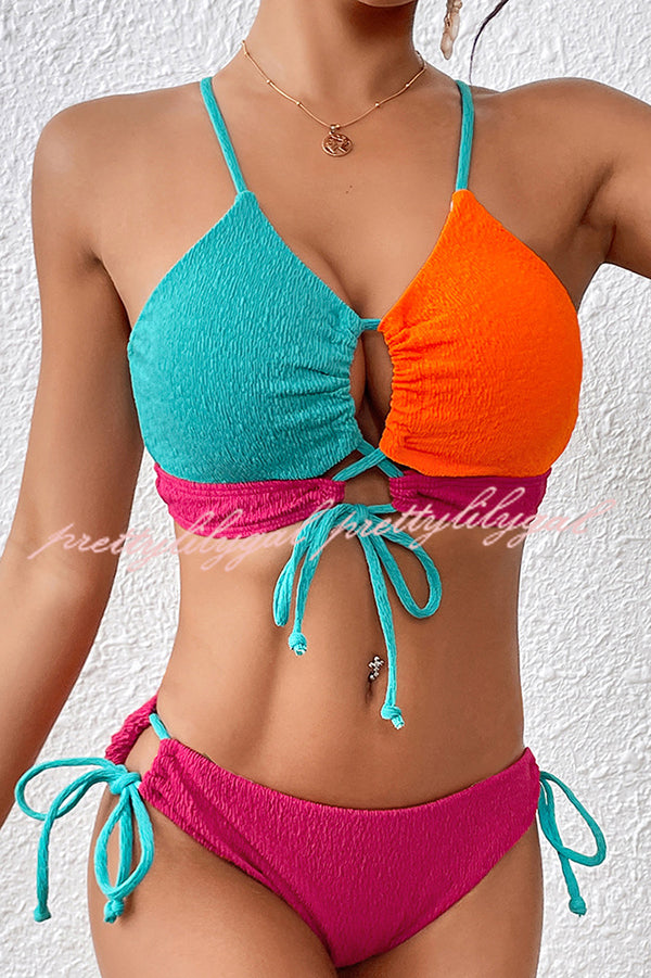 Fashion Contrast Color Sexy Cross Strap Stretch Two Piece Bikini Swimsuit