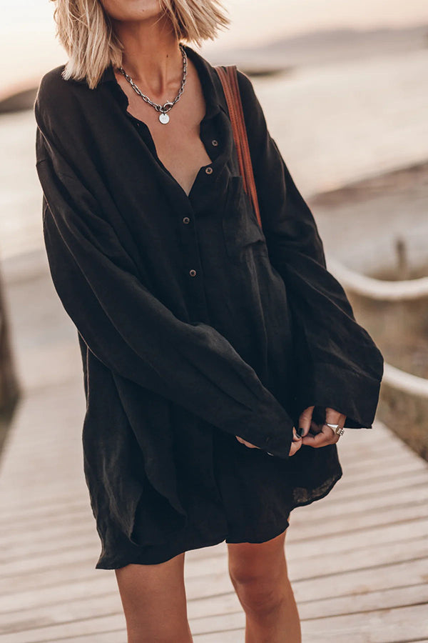 Go To The Beach Linen Blend Pocketed Long Sleeve Oversized Shirt –  prettylilygal