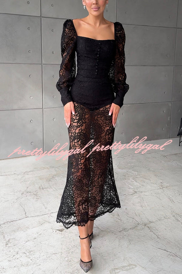 Timeless Moment Floral Lace High Rise Elastic Waist Midi Skirt