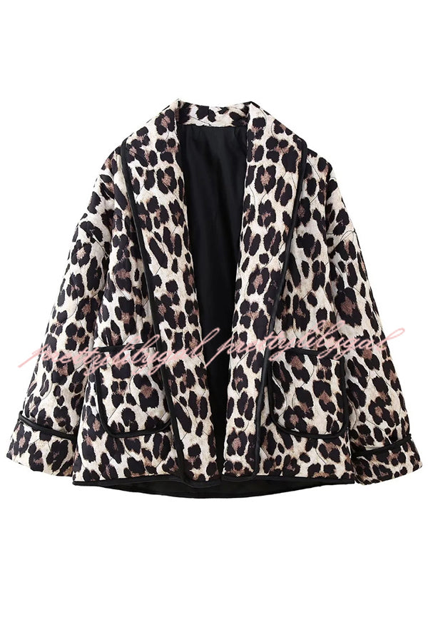 Leopard Print Loose Lapel Pocket Jacket