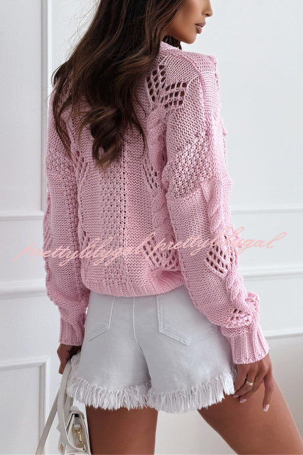 Fashion Hollow Long Sleeve V-neck Button Loose Knitted Cardigan