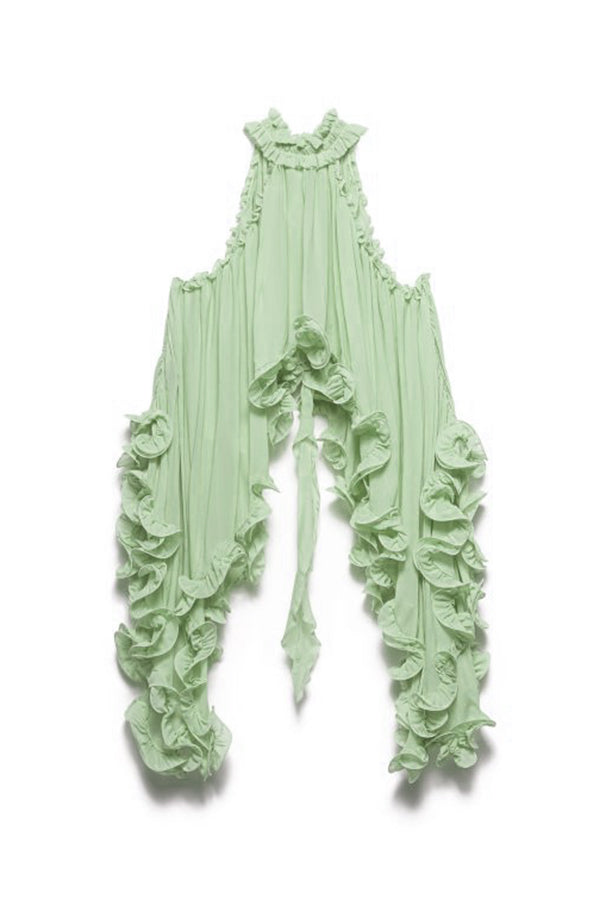 Romantic Drama Chiffon Wavy Ruffles Halter Irregular A-line Top