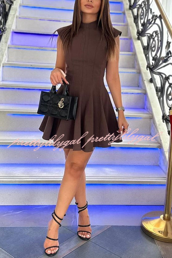 Solid Color Round Neck Sleeveless Waist Mini Dress