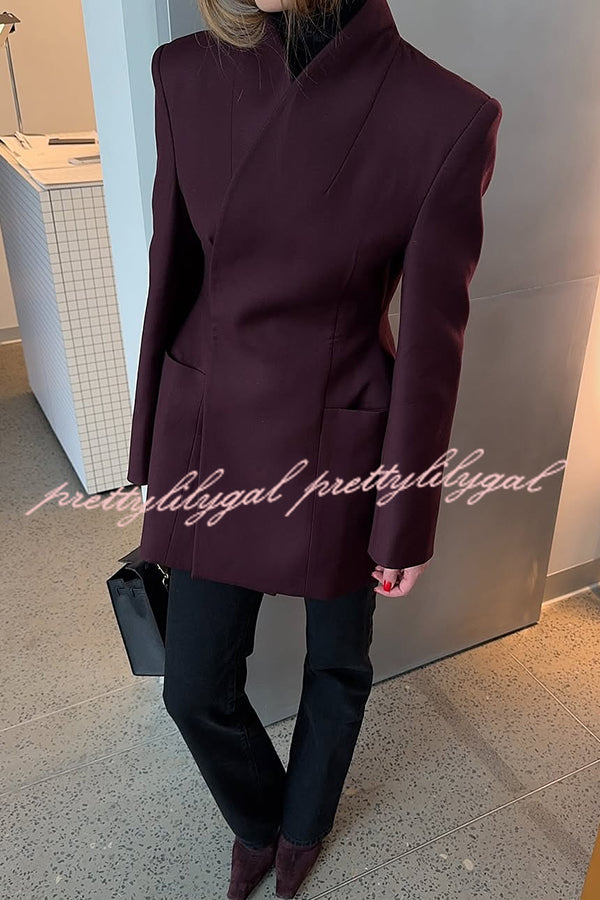 Solid Color Lapel Long Sleeve Casual Pocket Long Blazer