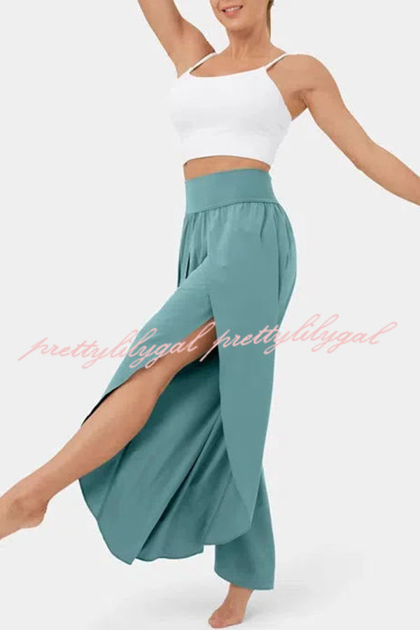 Casual High Rise Slit Elastic Waist Yoga Pants