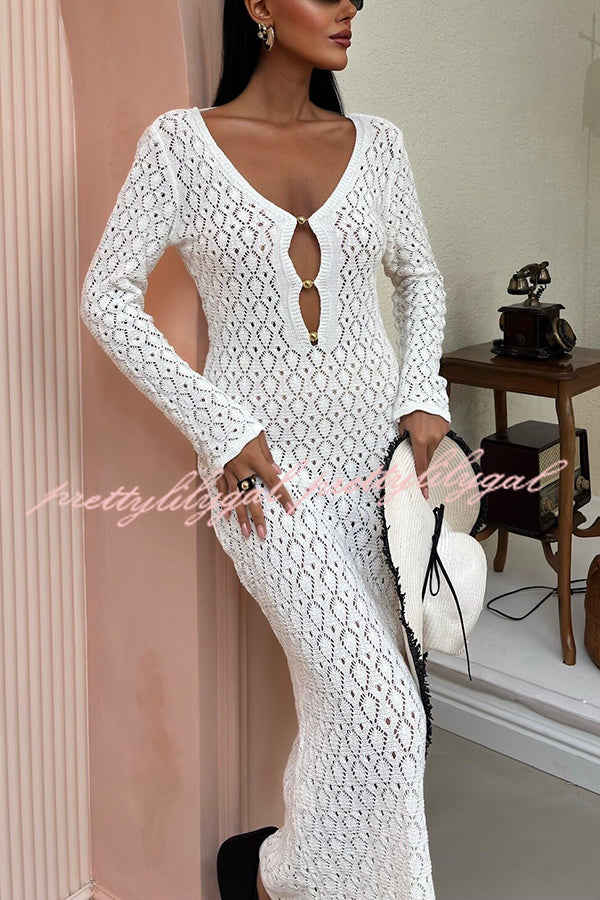 Fashion V-neck Long-sleeved Hollow Slim Maxi Dress